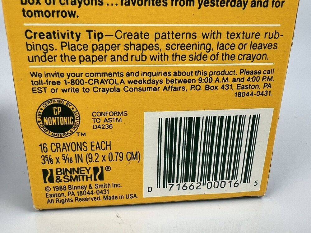 New Rare Vintage Crayola Crayons Unused 16 Count Boxes No 16 Binney & Smith 1988 - Picture 7 of 7